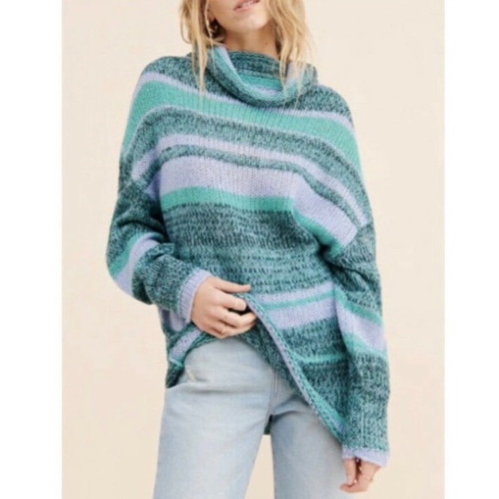 Free People Alpaca Wool Candy Stripe Oversized Tunic Sweater Size Large NWT